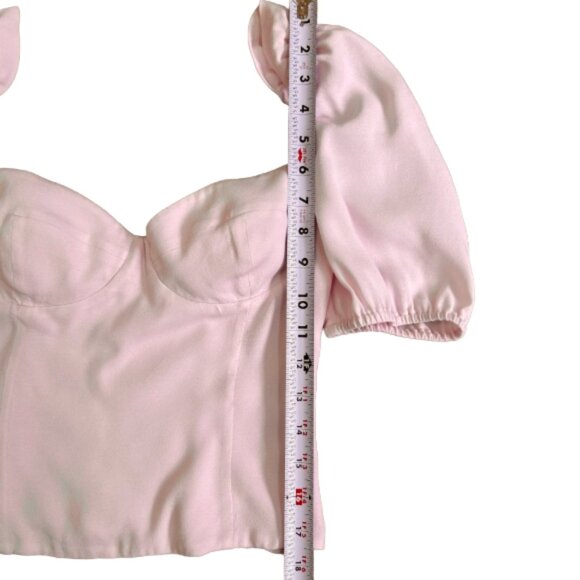 Aritzia Wilfred Novella Pastel Pink Crepe Smocked Crop Top Blouse S Puff Sleeve - Picture 10 of 11